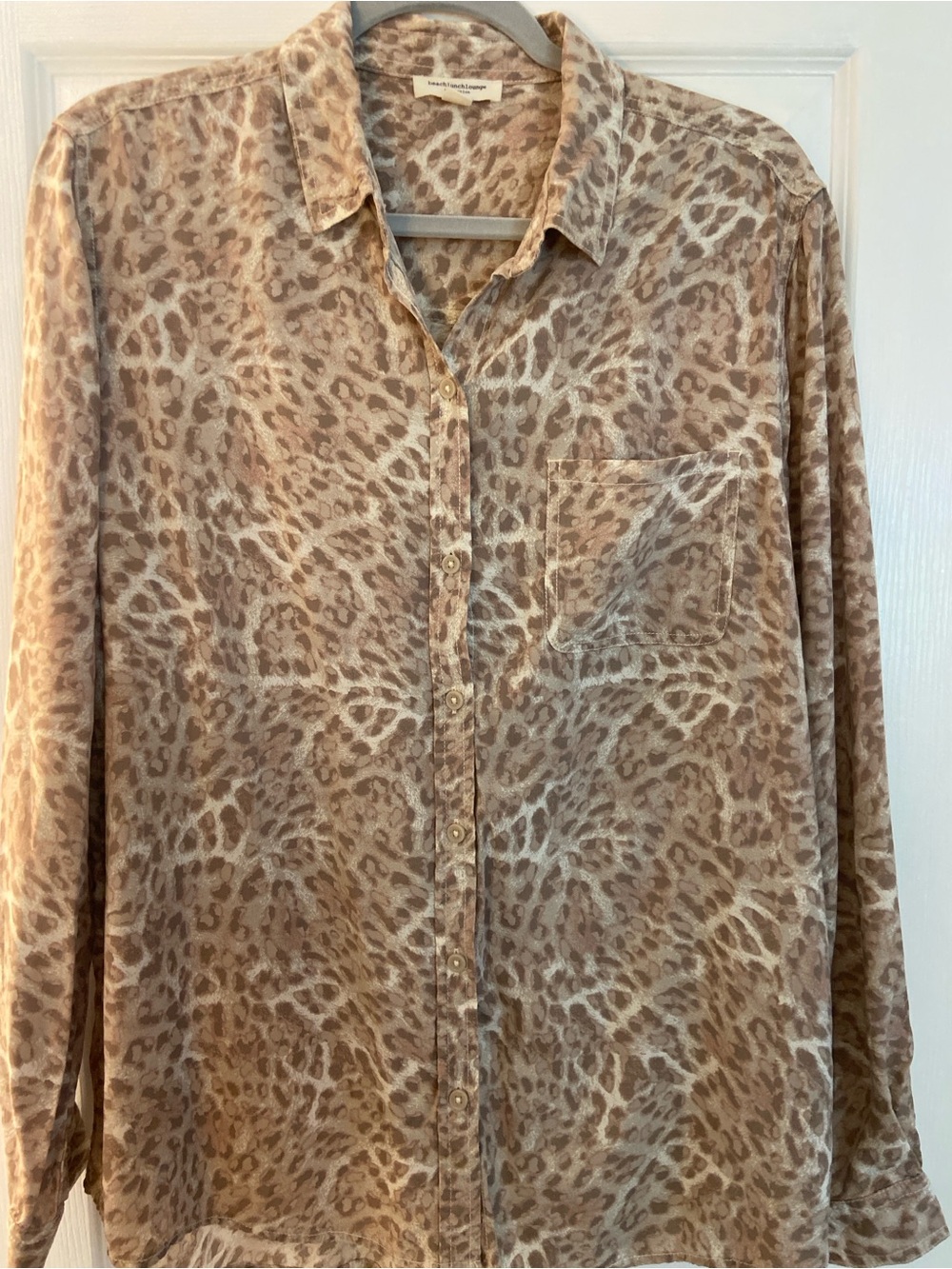 beachlunchlounge Leopard Print Button-Down Shirt in Beige and Cream